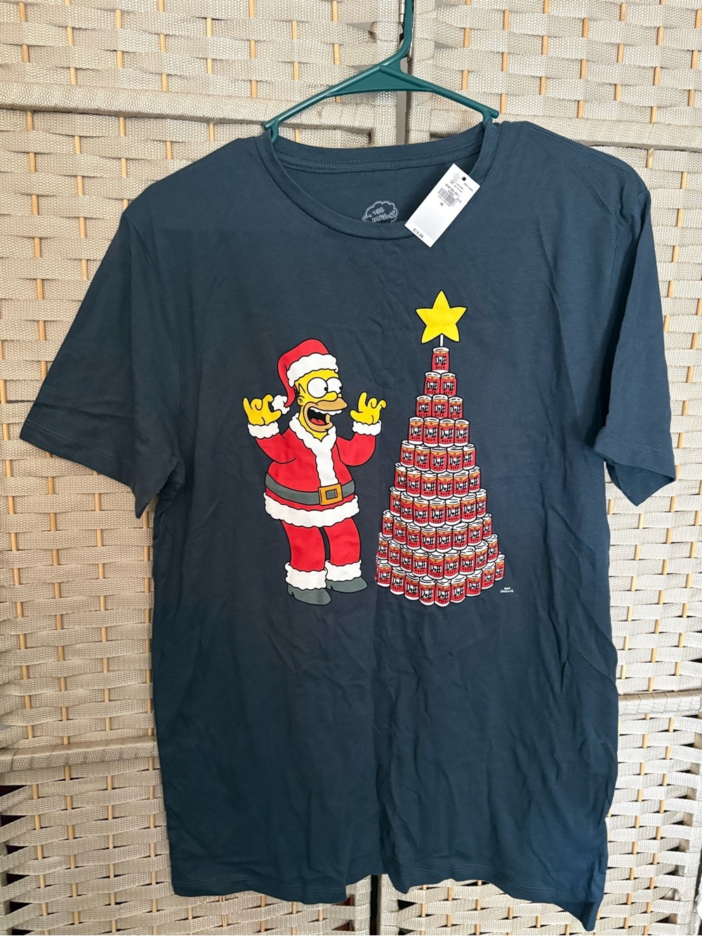 Kids Navy Short-Sleeve Graphic Holiday Tee with Cartoon Santa